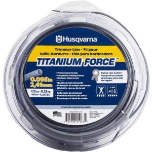 imageHusqvarna Titanium Force 0095Inch 140Foot Spooled String Trimmer Line Professional Grade Copolymer Weed Eater Line with Line CutterSilver