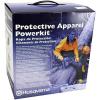 imageHusqvarna Functional Protective Power Kit with Chainsaw Chaps Suspenders Safety Gloves Protective Glasses with Lanyard and Forest Helmet Chainsaw Safety Equipment for Landowners