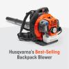 imageHusqvarna 150BT Gas Leaf Blower 51cc 216HP 2Cycle Backpack Leaf Blower 765CFM 270MPH 22N Powerful Clearing Performance and Ergonomic Harness System