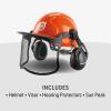imageHusqvarna 592752602 Chainsaw Helmet with Metal Mesh Face Shield Adjustable Ear Muffs for Hearing Protection and Sun Peak HDPE Forestry Helmet Shell OrangeOne Size Pack of 4