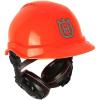 imageHusqvarna 592752701 Chainsaw Helmet with Metal Mesh Face Shield Adjustable Ear Muffs for Hearing Protection and Sun Peak HDPE Forestry Helmet Shell Orange