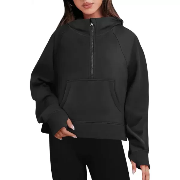 Caracilia Half Zip Sweatshirts Cropped Hoodies Fleece Quarter Zip Up Pullover Top Sweater Fall Outfits 2023 Winter Clothes