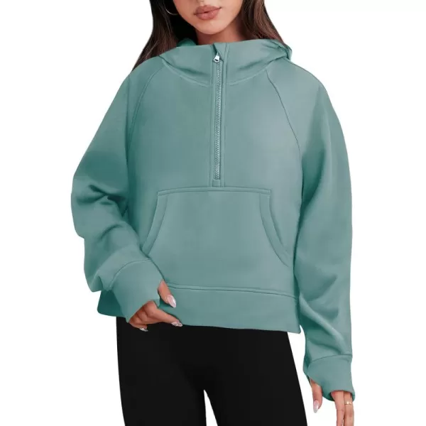 Caracilia Half Zip Sweatshirts Cropped Hoodies Fleece Quarter Zip Up Pullover Top Sweater Fall Outfits 2023 Winter Clothes