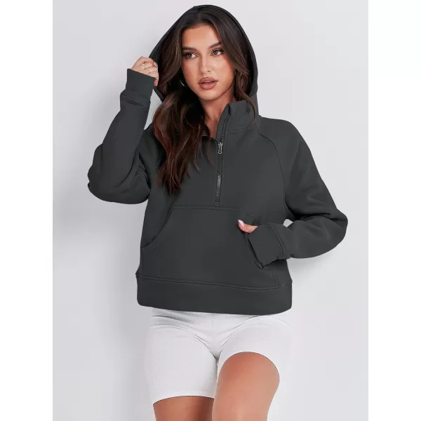 Caracilia Half Zip Sweatshirts Cropped Hoodies Fleece Quarter Zip Up Pullover Top Sweater Fall Outfits 2023 Winter Clothes