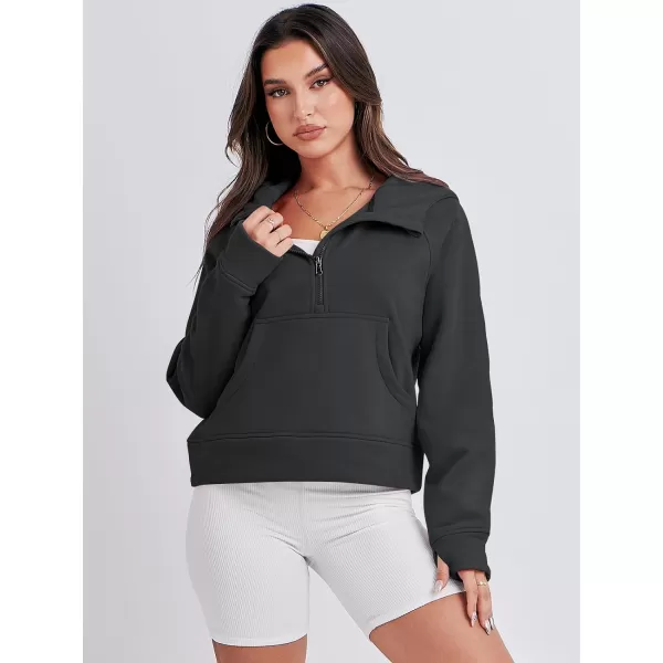 Caracilia Half Zip Sweatshirts Cropped Hoodies Fleece Quarter Zip Up Pullover Top Sweater Fall Outfits 2023 Winter Clothes