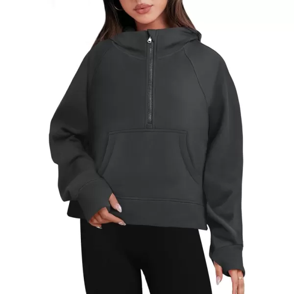 Caracilia Half Zip Sweatshirts Cropped Hoodies Fleece Quarter Zip Up Pullover Top Sweater Fall Outfits 2023 Winter Clothes