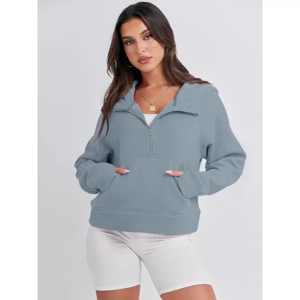 Caracilia Half Zip Sweatshirts Cropped Hoodies Fleece Quarter Zip Up Pullover Top Sweater Fall Outfits 2023 Winter Clothes