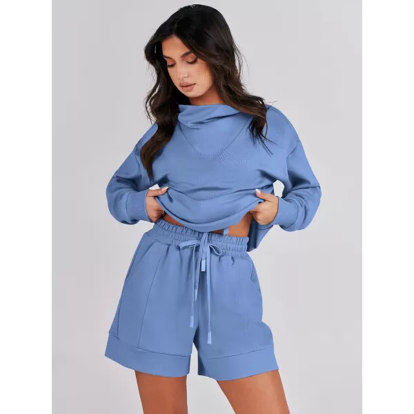 Caracilia Women 2 Piece Outfits Loose Sweatsuits Fashion Cowl Neck Sweatshirts &amp; Shorts Set Lounge Wear Jogger Tracksuit Set