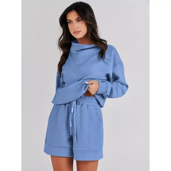 Caracilia Women 2 Piece Outfits Loose Sweatsuits Fashion Cowl Neck Sweatshirts &amp; Shorts Set Lounge Wear Jogger Tracksuit Set