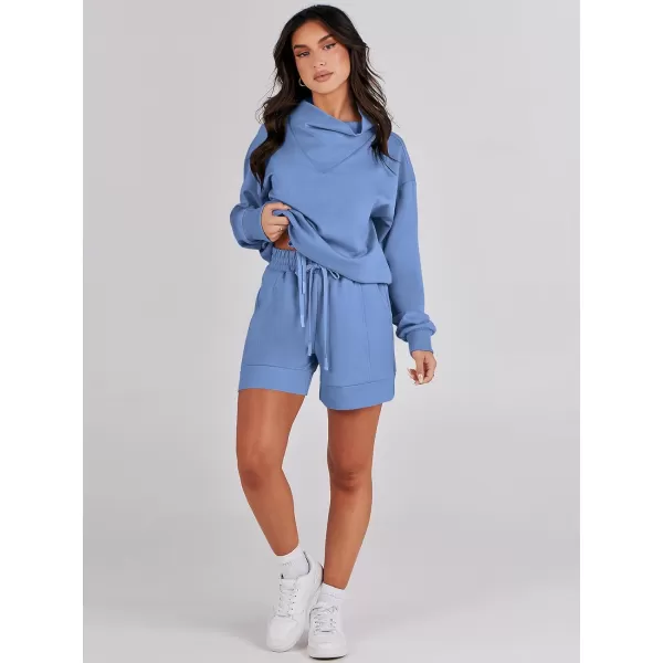 Caracilia Women 2 Piece Outfits Loose Sweatsuits Fashion Cowl Neck Sweatshirts &amp; Shorts Set Lounge Wear Jogger Tracksuit Set