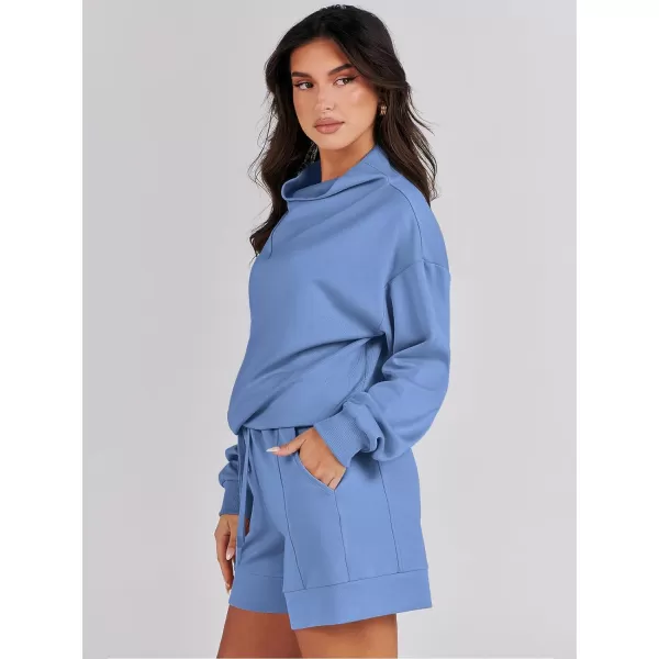 Caracilia Women 2 Piece Outfits Loose Sweatsuits Fashion Cowl Neck Sweatshirts &amp; Shorts Set Lounge Wear Jogger Tracksuit Set