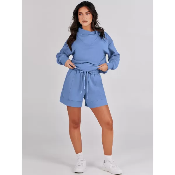 Caracilia Women 2 Piece Outfits Loose Sweatsuits Fashion Cowl Neck Sweatshirts &amp; Shorts Set Lounge Wear Jogger Tracksuit Set