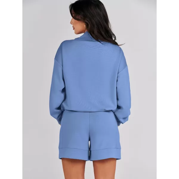 Caracilia Women 2 Piece Outfits Loose Sweatsuits Fashion Cowl Neck Sweatshirts &amp; Shorts Set Lounge Wear Jogger Tracksuit Set