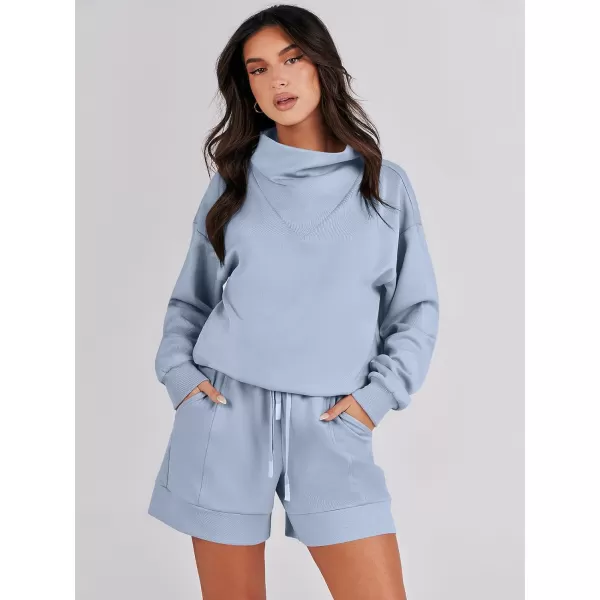 Caracilia Women 2 Piece Outfits Loose Sweatsuits Fashion Cowl Neck Sweatshirts &amp; Shorts Set Lounge Wear Jogger Tracksuit Set