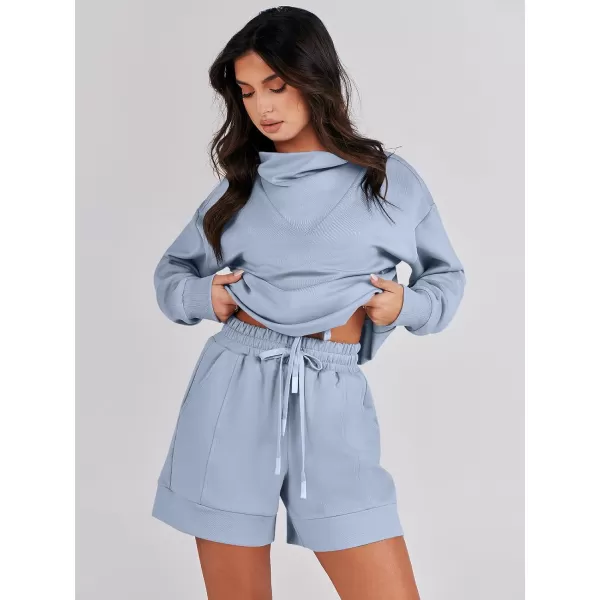 Caracilia Women 2 Piece Outfits Loose Sweatsuits Fashion Cowl Neck Sweatshirts &amp; Shorts Set Lounge Wear Jogger Tracksuit Set