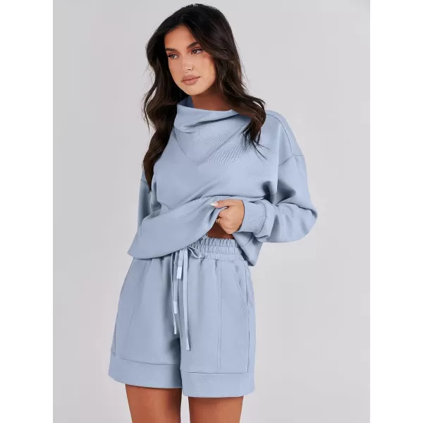 Caracilia Women 2 Piece Outfits Loose Sweatsuits Fashion Cowl Neck Sweatshirts &amp; Shorts Set Lounge Wear Jogger Tracksuit Set