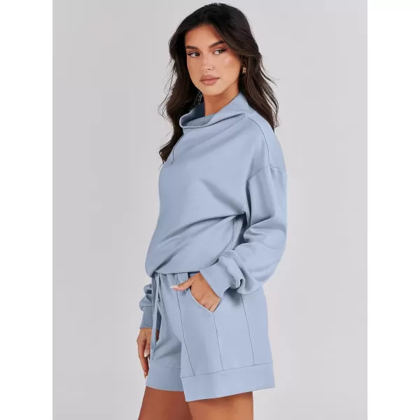 Caracilia Women 2 Piece Outfits Loose Sweatsuits Fashion Cowl Neck Sweatshirts &amp; Shorts Set Lounge Wear Jogger Tracksuit Set