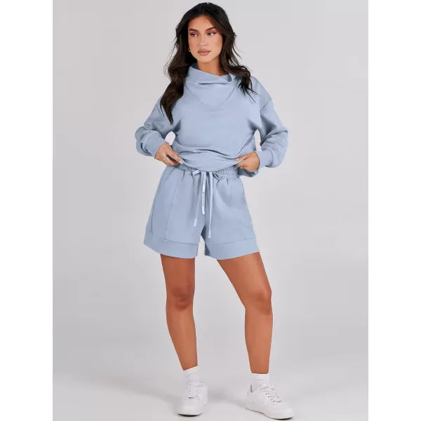 Caracilia Women 2 Piece Outfits Loose Sweatsuits Fashion Cowl Neck Sweatshirts &amp; Shorts Set Lounge Wear Jogger Tracksuit Set