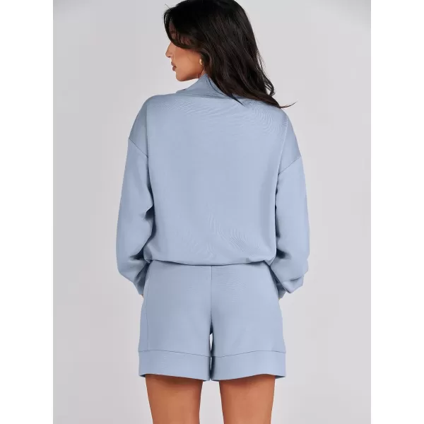 Caracilia Women 2 Piece Outfits Loose Sweatsuits Fashion Cowl Neck Sweatshirts &amp; Shorts Set Lounge Wear Jogger Tracksuit Set