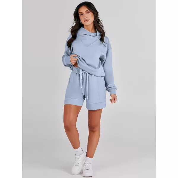 Caracilia Women 2 Piece Outfits Loose Sweatsuits Fashion Cowl Neck Sweatshirts &amp; Shorts Set Lounge Wear Jogger Tracksuit Set