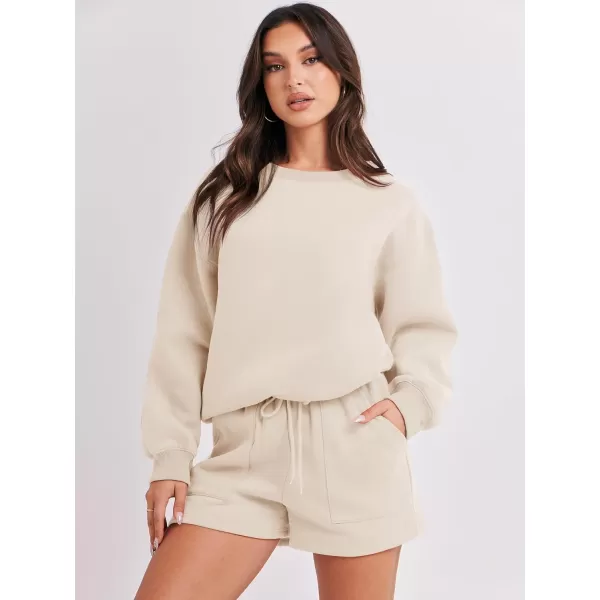 Caracilia Women 2 Piece Outfits Oversized Sweatshirt Shorts Lounge 2023 Fall Fashion Casual Tacksuit Matching Sets