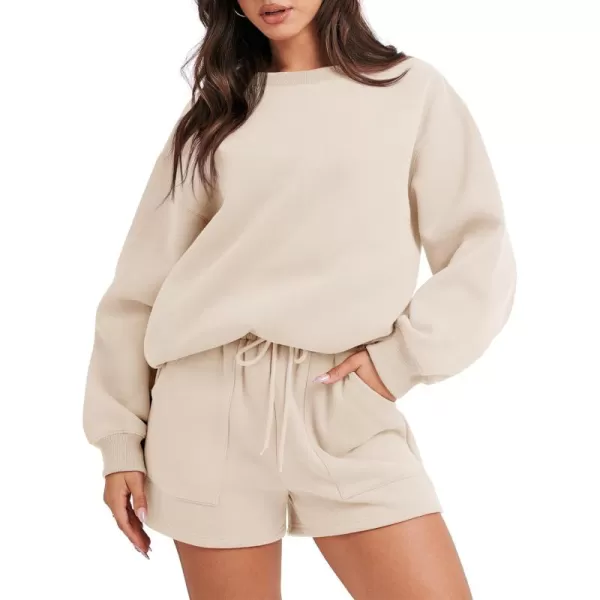 Caracilia Women 2 Piece Outfits Oversized Sweatshirt Shorts Lounge 2023 Fall Fashion Casual Tacksuit Matching Sets