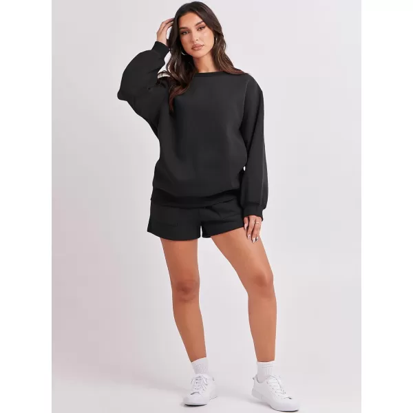 Caracilia Women 2 Piece Outfits Oversized Sweatshirt Shorts Lounge 2023 Fall Fashion Casual Tacksuit Matching Sets