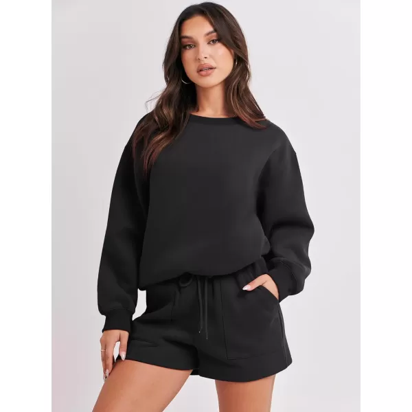 Caracilia Women 2 Piece Outfits Oversized Sweatshirt Shorts Lounge 2023 Fall Fashion Casual Tacksuit Matching Sets