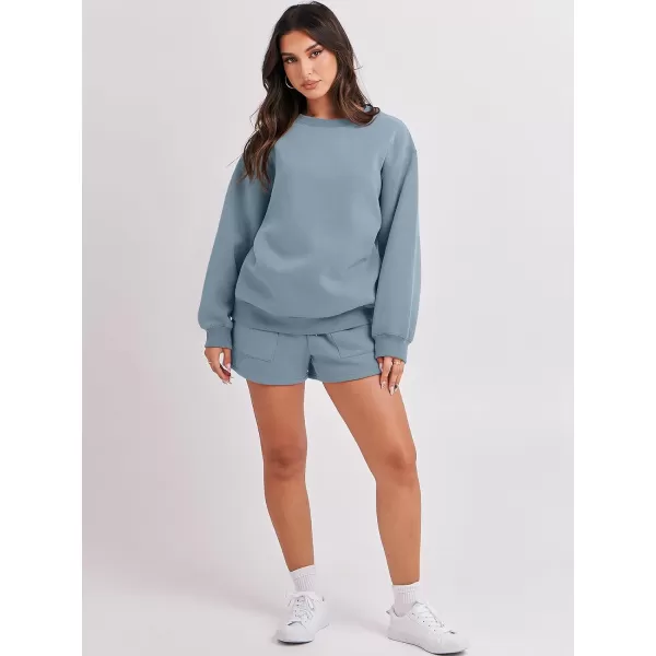 Caracilia Women 2 Piece Outfits Oversized Sweatshirt Shorts Lounge 2023 Fall Fashion Casual Tacksuit Matching Sets