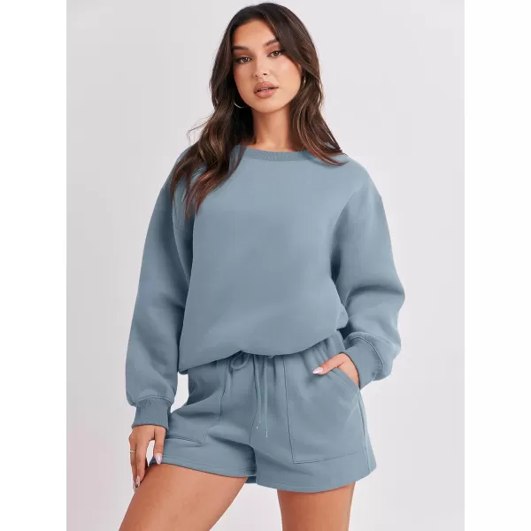 Caracilia Women 2 Piece Outfits Oversized Sweatshirt Shorts Lounge 2023 Fall Fashion Casual Tacksuit Matching Sets