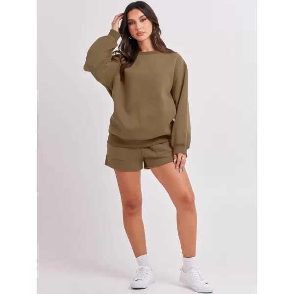 Caracilia Women 2 Piece Outfits Oversized Sweatshirt Shorts Lounge 2023 Fall Fashion Casual Tacksuit Matching Sets