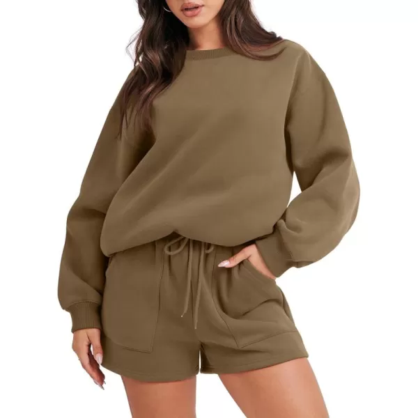 Caracilia Women 2 Piece Outfits Oversized Sweatshirt Shorts Lounge 2023 Fall Fashion Casual Tacksuit Matching Sets