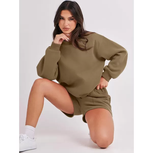 Caracilia Women 2 Piece Outfits Oversized Sweatshirt Shorts Lounge 2023 Fall Fashion Casual Tacksuit Matching Sets