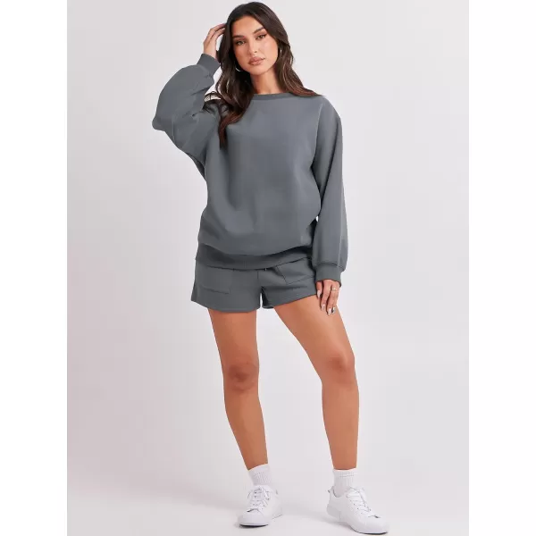 Caracilia Women 2 Piece Outfits Oversized Sweatshirt Shorts Lounge 2023 Fall Fashion Casual Tacksuit Matching Sets