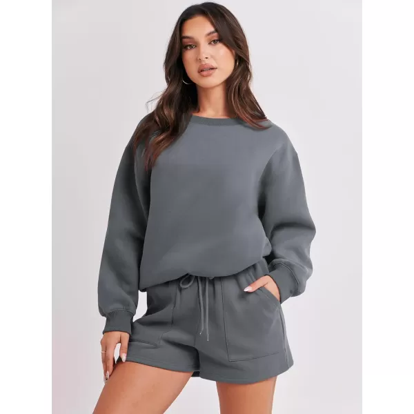 Caracilia Women 2 Piece Outfits Oversized Sweatshirt Shorts Lounge 2023 Fall Fashion Casual Tacksuit Matching Sets