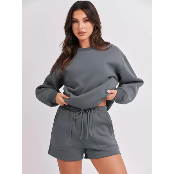 Caracilia Women 2 Piece Outfits Oversized Sweatshirt Shorts Lounge 2023 Fall Fashion Casual Tacksuit Matching Sets