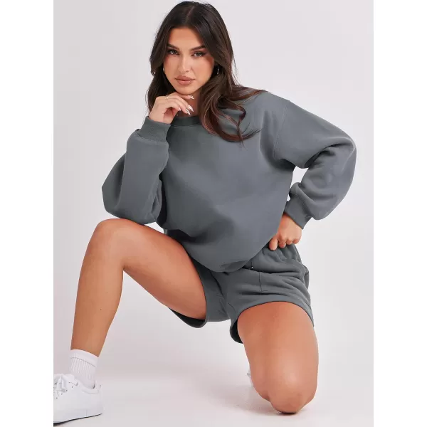 Caracilia Women 2 Piece Outfits Oversized Sweatshirt Shorts Lounge 2023 Fall Fashion Casual Tacksuit Matching Sets