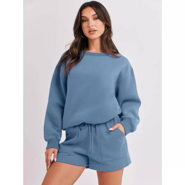 Caracilia Women 2 Piece Outfits Oversized Sweatshirt Shorts Lounge 2023 Fall Fashion Casual Tacksuit Matching Sets