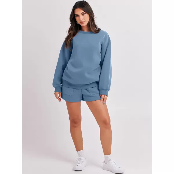 Caracilia Women 2 Piece Outfits Oversized Sweatshirt Shorts Lounge 2023 Fall Fashion Casual Tacksuit Matching Sets