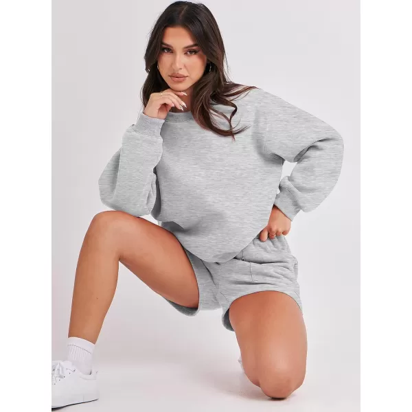 Caracilia Women 2 Piece Outfits Oversized Sweatshirt Shorts Lounge 2023 Fall Fashion Casual Tacksuit Matching Sets