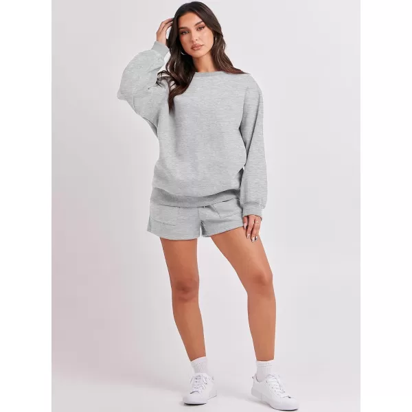 Caracilia Women 2 Piece Outfits Oversized Sweatshirt Shorts Lounge 2023 Fall Fashion Casual Tacksuit Matching Sets