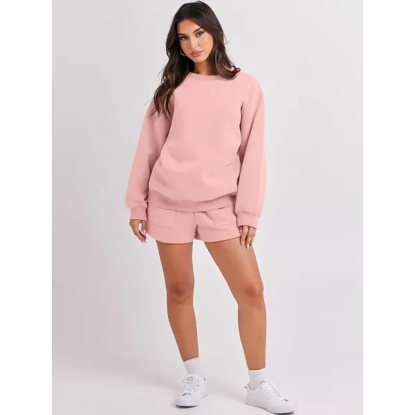 Caracilia Women 2 Piece Outfits Oversized Sweatshirt Shorts Lounge 2023 Fall Fashion Casual Tacksuit Matching Sets