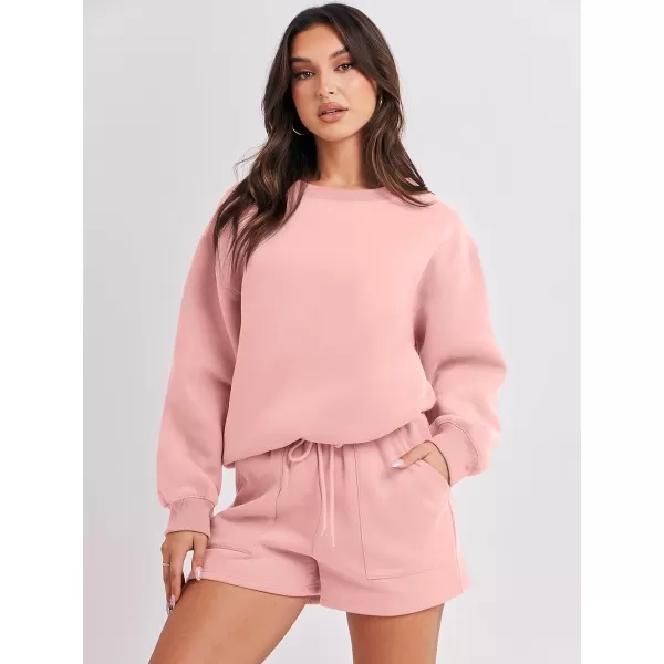 Caracilia Women 2 Piece Outfits Oversized Sweatshirt Shorts Lounge 2023 Fall Fashion Casual Tacksuit Matching Sets