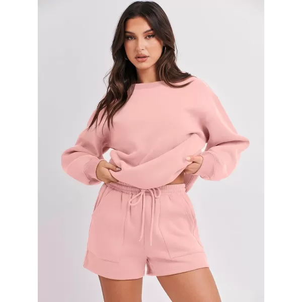 Caracilia Women 2 Piece Outfits Oversized Sweatshirt Shorts Lounge 2023 Fall Fashion Casual Tacksuit Matching Sets