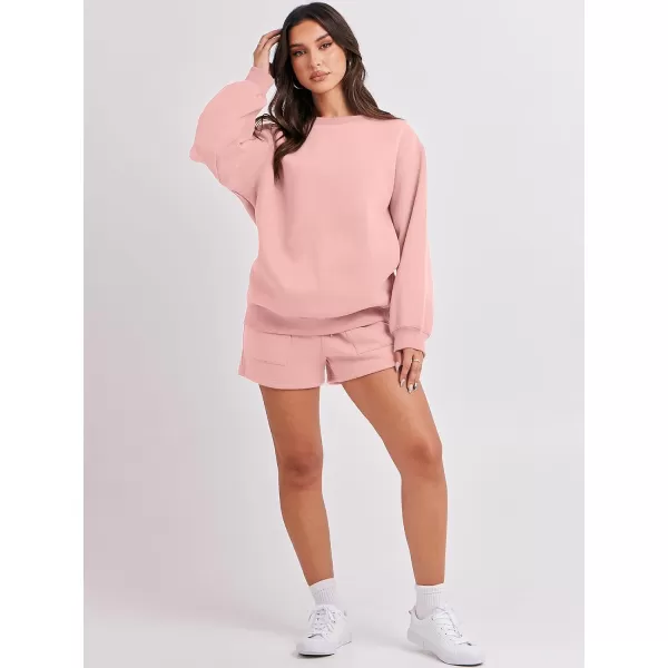 Caracilia Women 2 Piece Outfits Oversized Sweatshirt Shorts Lounge 2023 Fall Fashion Casual Tacksuit Matching Sets