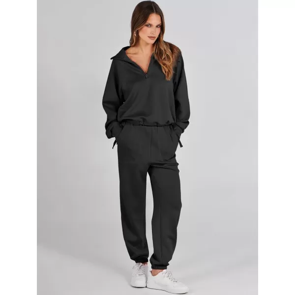 Caracilia Women 2 Piece Outfits Sweatsuit Set 2023 Fall Half Zip Sweatshirt with Sweatpant Lounge Set Tracksuit