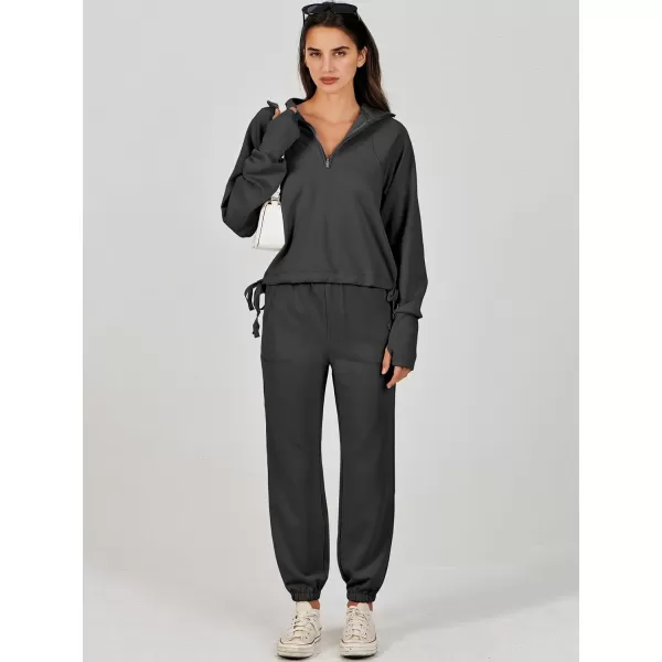 Caracilia Women 2 Piece Outfits Sweatsuit Set 2023 Fall Half Zip Sweatshirt with Sweatpant Lounge Set Tracksuit