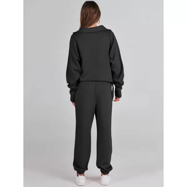 Caracilia Women 2 Piece Outfits Sweatsuit Set 2023 Fall Half Zip Sweatshirt with Sweatpant Lounge Set Tracksuit