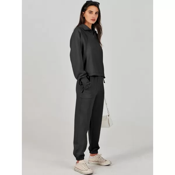 Caracilia Women 2 Piece Outfits Sweatsuit Set 2023 Fall Half Zip Sweatshirt with Sweatpant Lounge Set Tracksuit