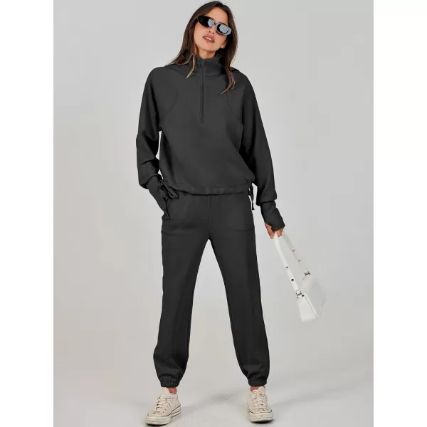 Caracilia Women 2 Piece Outfits Sweatsuit Set 2023 Fall Half Zip Sweatshirt with Sweatpant Lounge Set Tracksuit